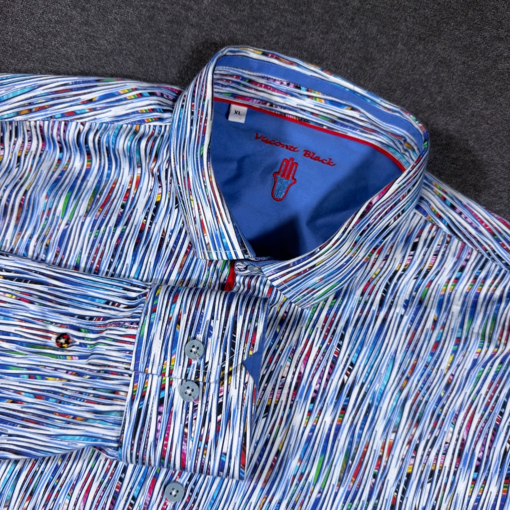 Luchiano Visconti Button Down Shirt Mens XL Blue Multicolor Stripe Cotton Casual
